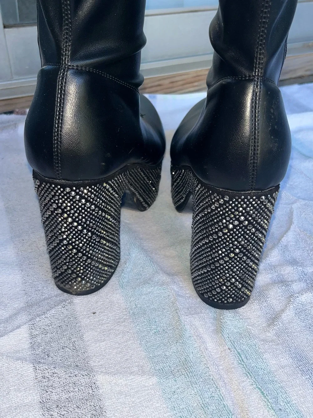 Azalea Wang black rhinestoned boots